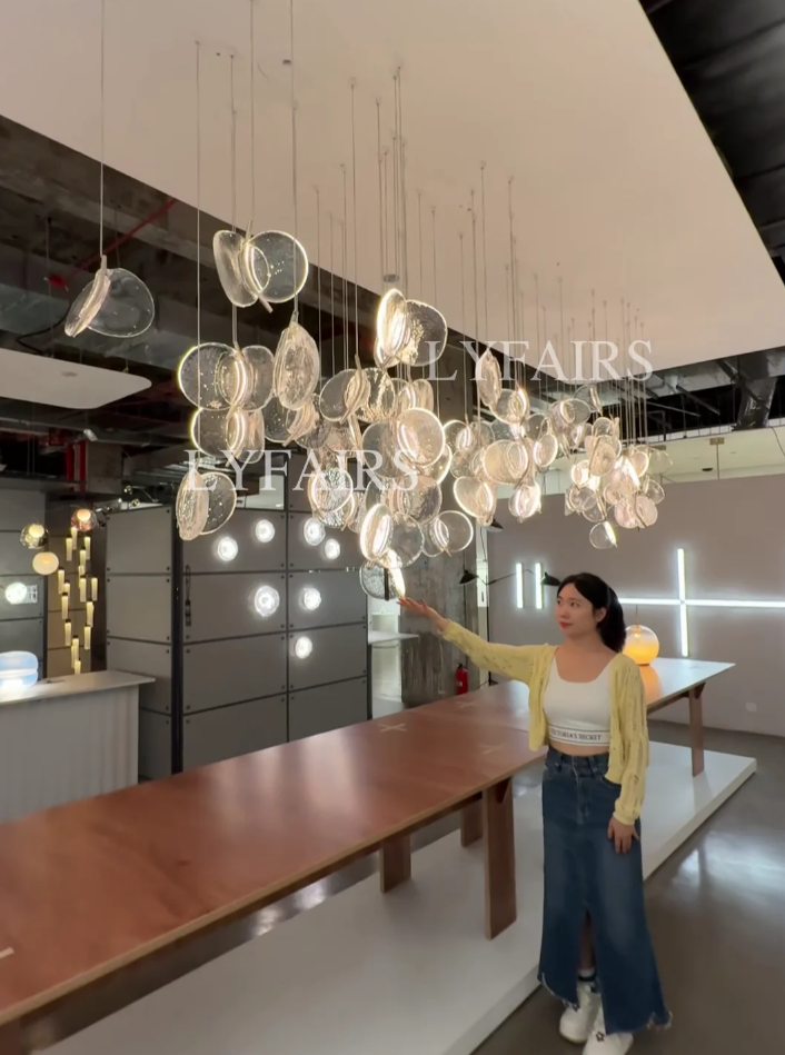 Modern Floating Chips Glass Chandelier for High Ceiling/Dining Room