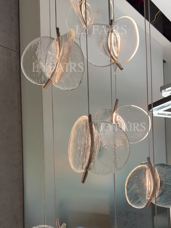 Modern Floating Chips Glass Chandelier for High Ceiling/Dining Room