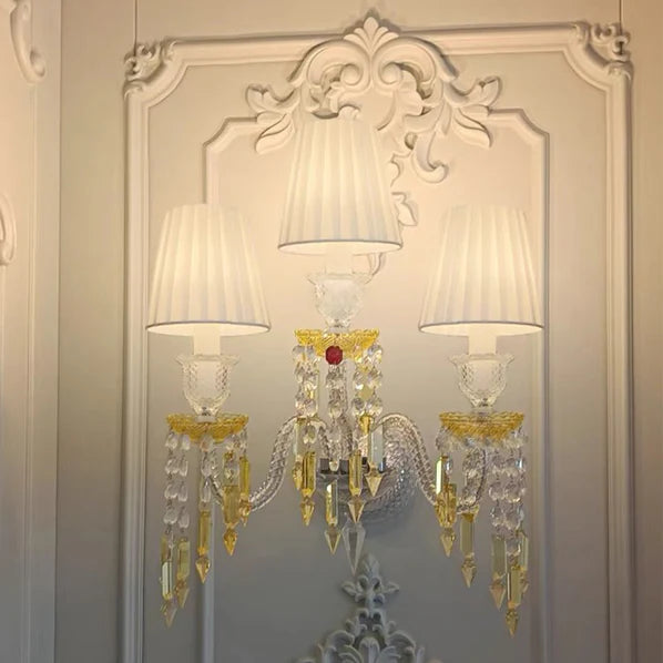 Applique murale de luxe à 3 bougies en cristal jaune et transparent