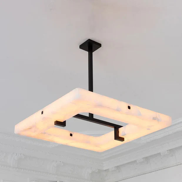 Lustre carré moderne en albâtre pour salon/chambre