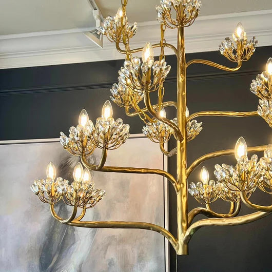Lampadario di lusso con fiori e rami dorati per soggiorno/scala/camera da letto