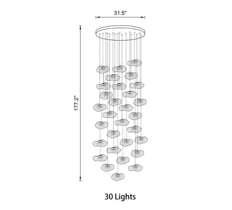 Lampadario moderno in acrilico con 6/10/15/30 luci e finitura oro