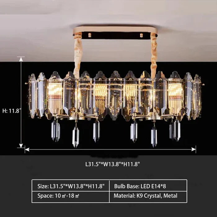 Lampadario moderno ed elegante in cristallo trasparente dorato, adatto per sala da pranzo/soggiorno