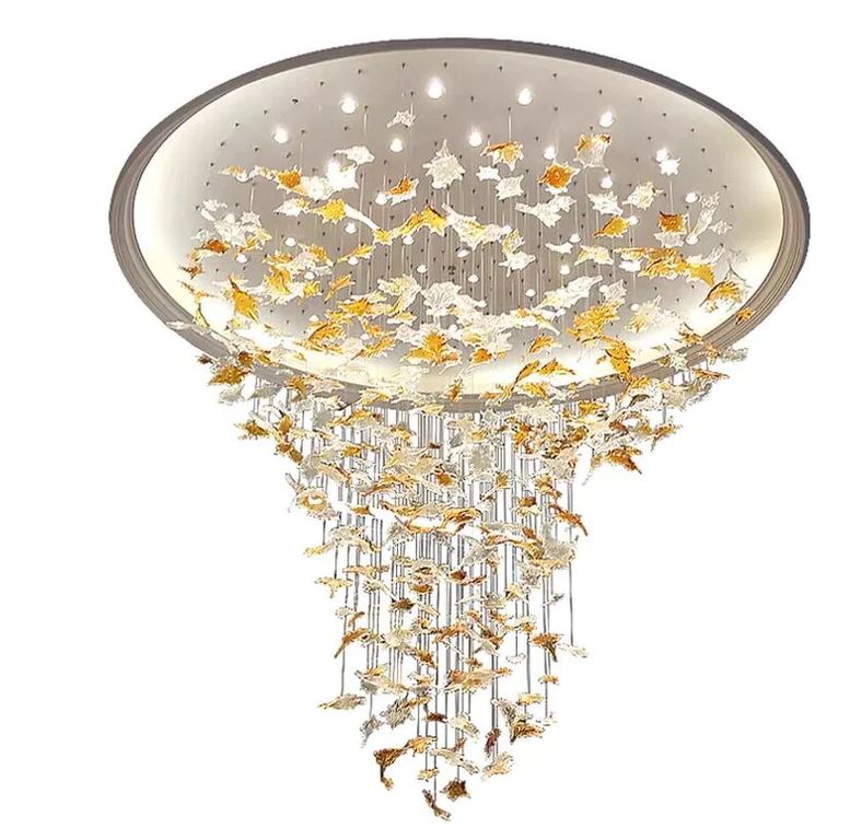 Simple Glass Maple Leaf Lamp For Hotel Lobby, Sales Department, Banquet Hall