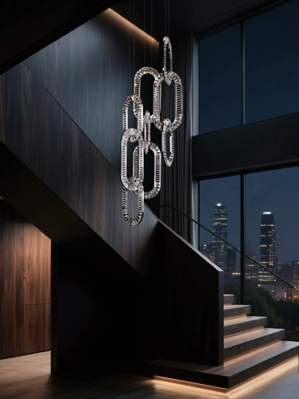 Modern Luxury Crystal Chain Cluster Chandelier for High Ceiling/Dining Room