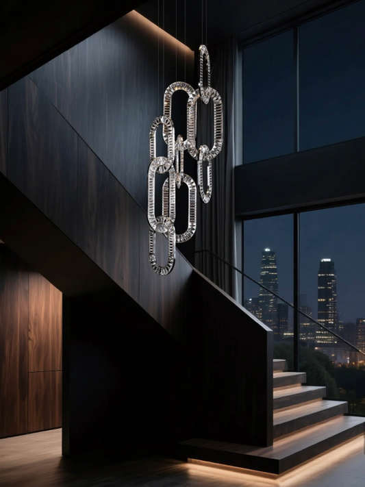 Modern Luxury Crystal Chain Cluster Chandelier for High Ceiling/Dining Room