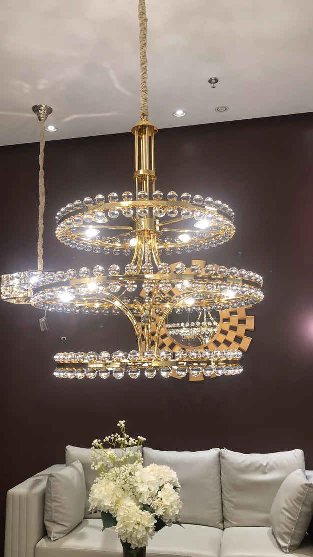 Lustre moderne en forme de boule de verre à 2/3 anneaux pour plafond bas