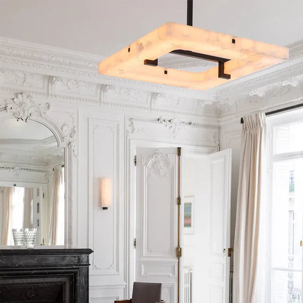 Lustre carré moderne en albâtre pour salon/chambre