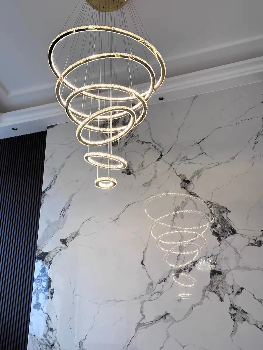 Lampadario di cristallo di lusso leggero a 5/6/7 anelli per scale/ingresso/villa