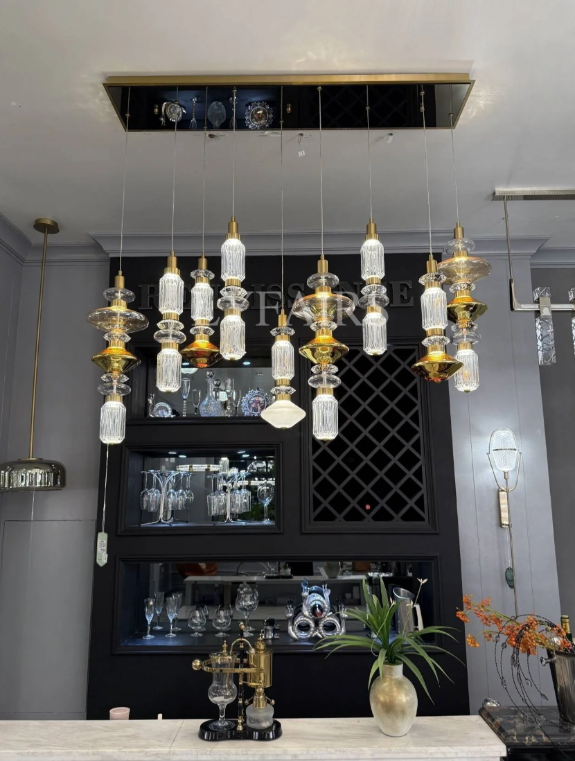Mid-Century Vintage Suspended Glass Chandelier