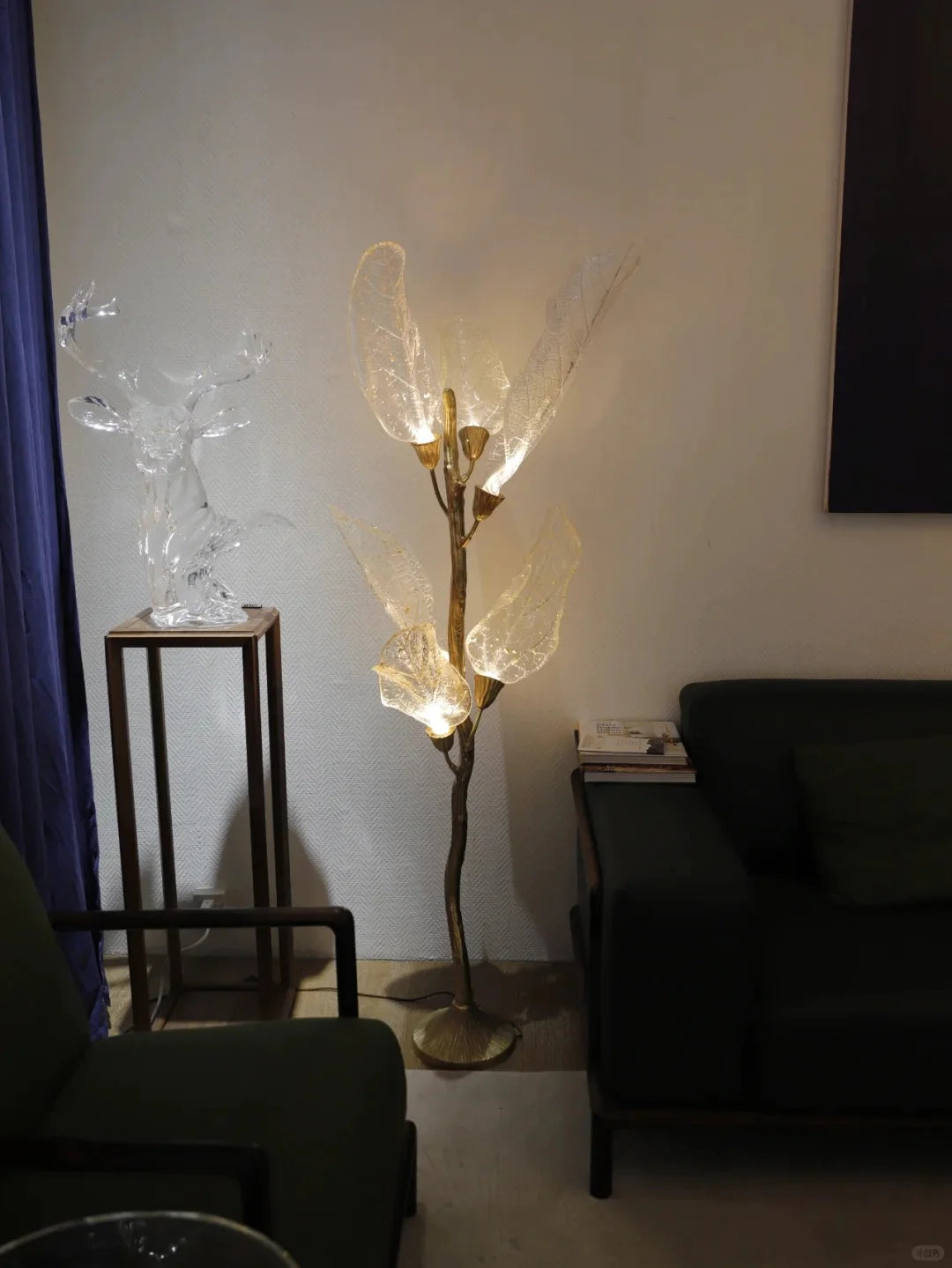 Lustre créatif en résine bionique à feuilles pour salon/salle à manger/escalier