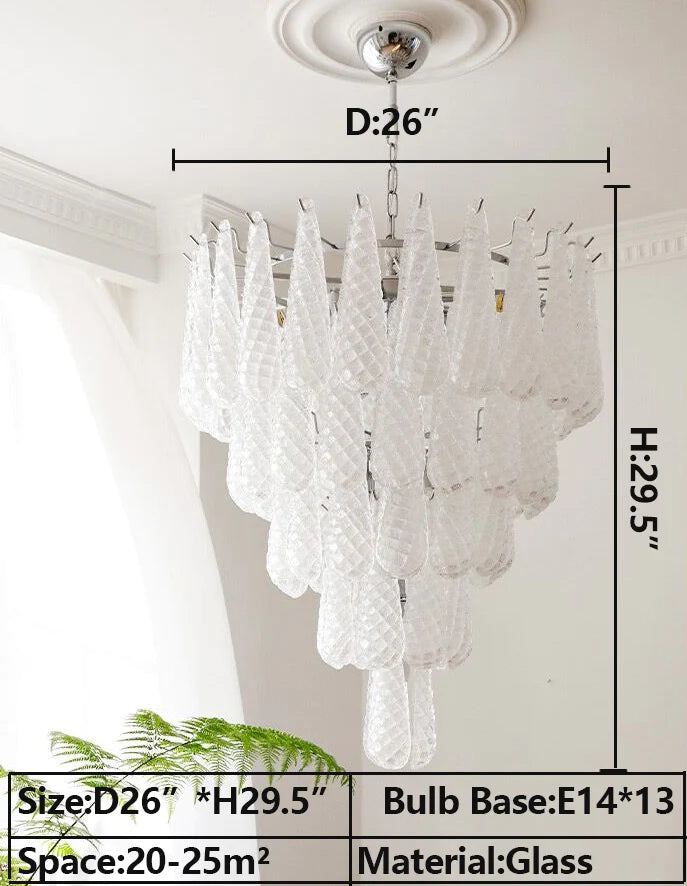 Lampadario a goccia multistrato con motivo a quadri bianchi per soggiorno/camera da letto