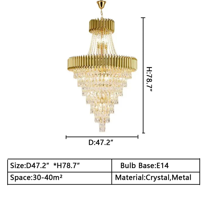 Lustre en cristal de luxe extra large, moderne et multicouche, couleur or/noir, pour hall d'entrée/haut plafond