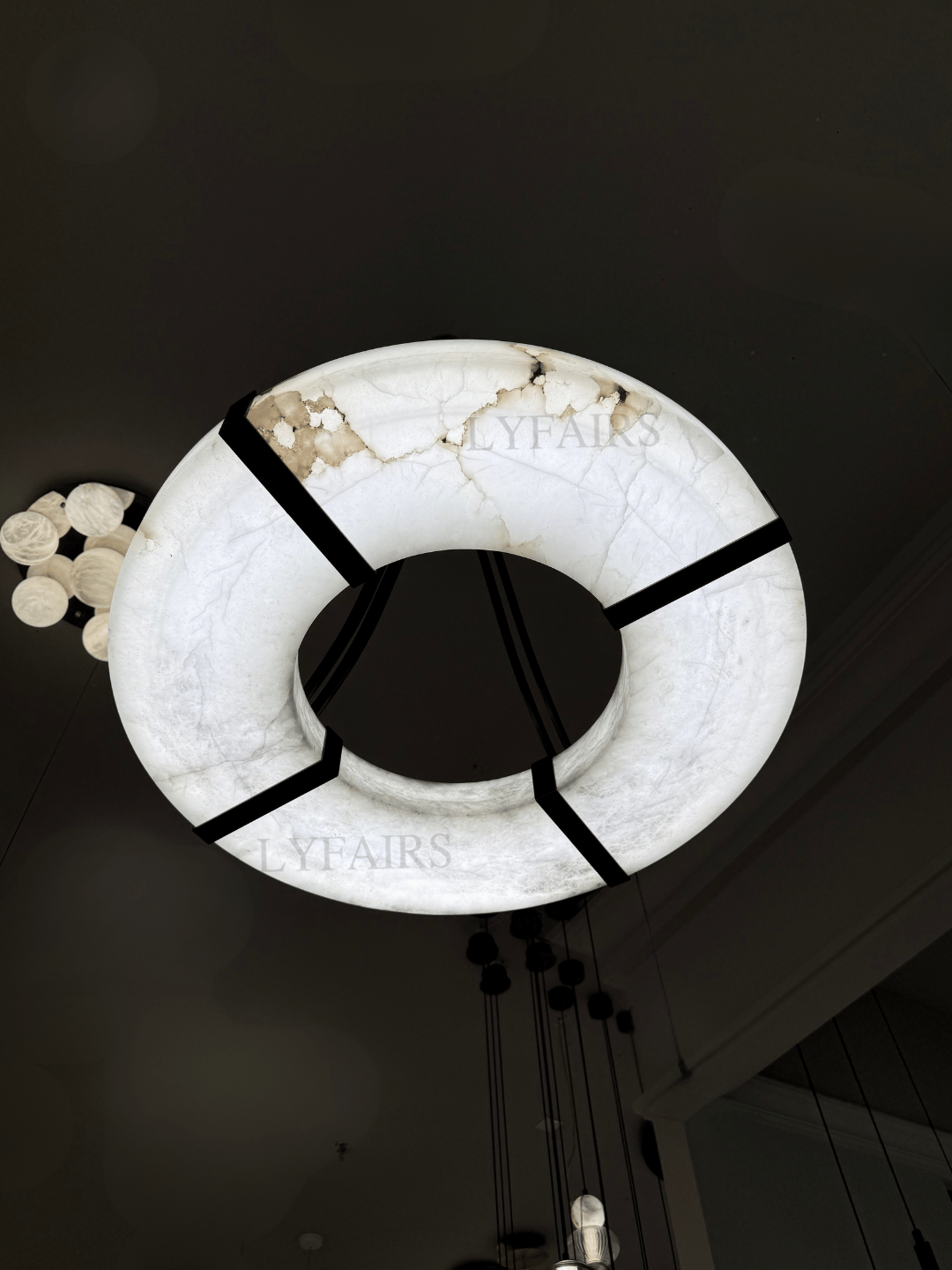 Modern Organic Flat Circular Alabaster Ring Chandelier