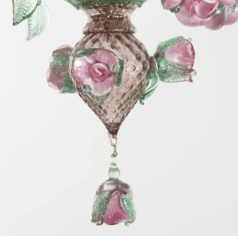 Nature-inspired Pink Rose Glass Chandelier
