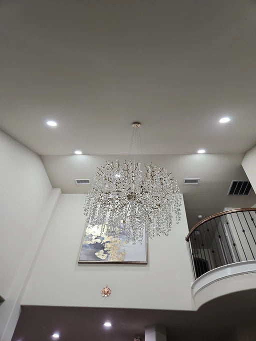 Lustre moderne en cristal floral rond/rectangulaire pour plafond bas