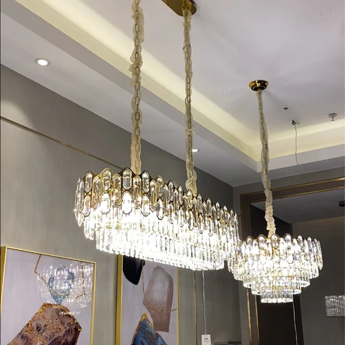 Lustre en cristal rond/rectangulaire de luxe moderne et léger pour salon/salle à manger/chambre