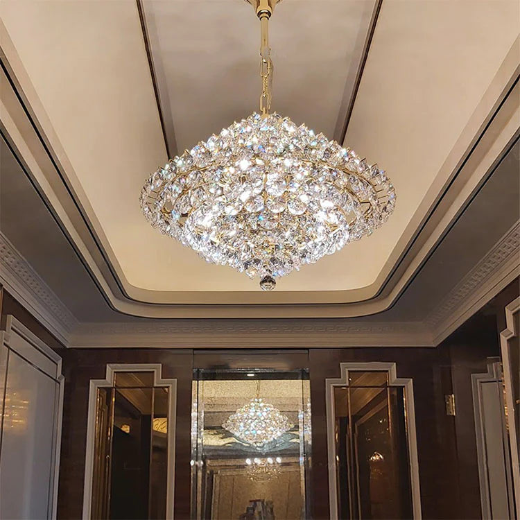 Lampadario di cristallo conico di lusso estetico per soggiorno/sala da pranzo/ingresso/corridoio/isola della cucina