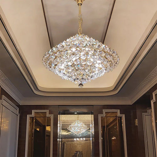 Lampadario di cristallo conico di lusso estetico per soggiorno/sala da pranzo/ingresso/corridoio/isola della cucina