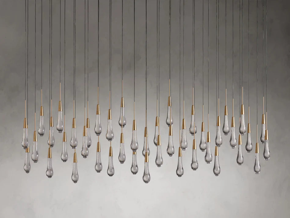 Lampadario moderno in cristallo lineare a cascata con gocce di pioggia per sala da pranzo/isola della cucina