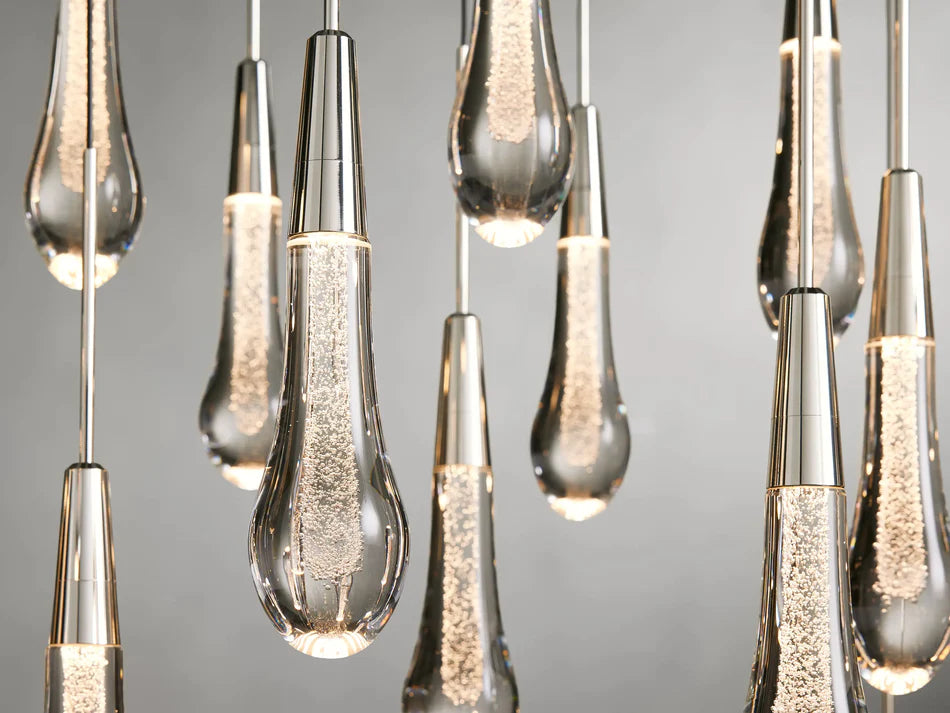 Lampadario moderno in cristallo lineare a cascata con gocce di pioggia per sala da pranzo/isola della cucina