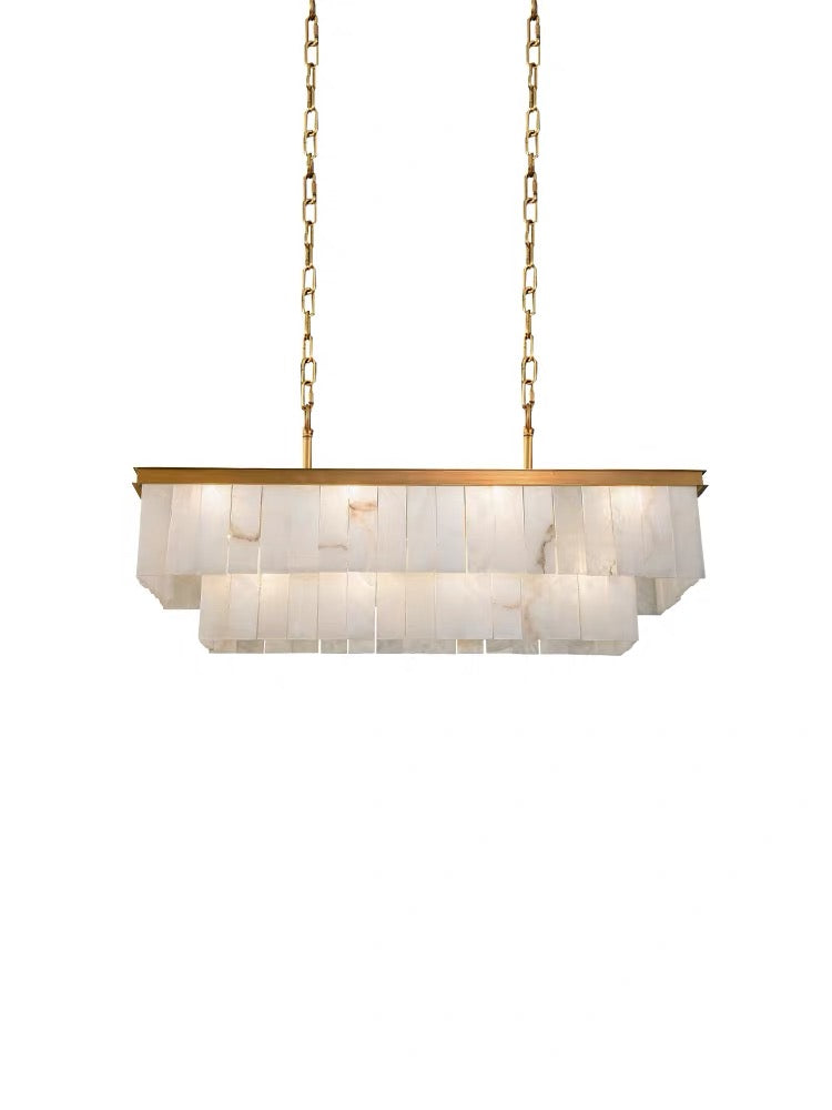Modern Rectangular 2-tier Alabaster Chandelier for Dining Room