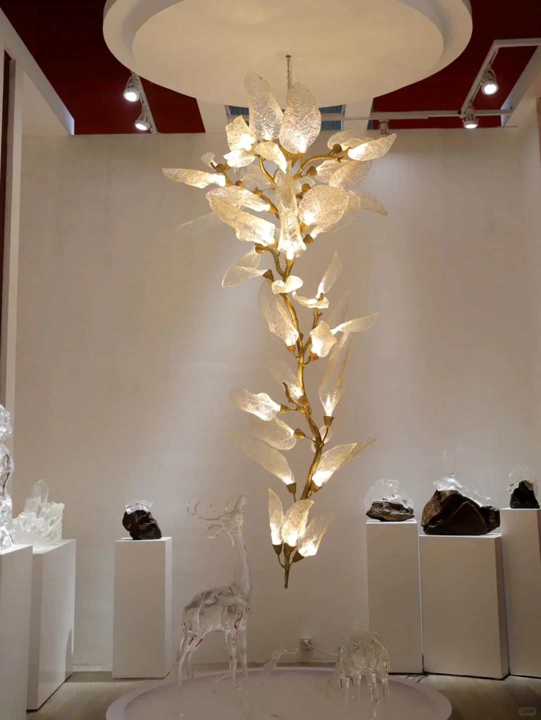 Lustre créatif en résine bionique à feuilles pour salon/salle à manger/escalier