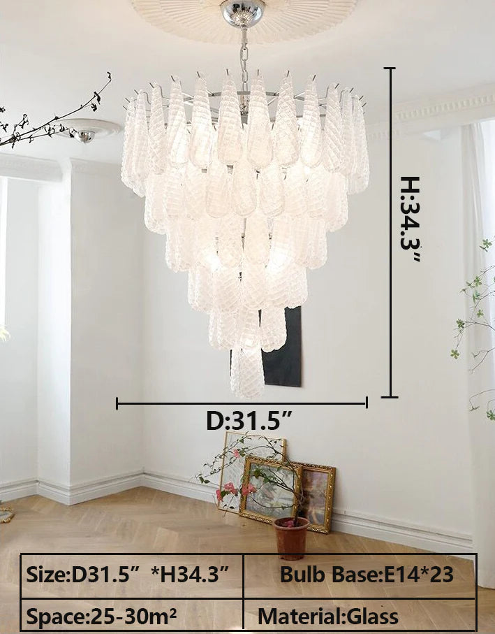 Lampadario a goccia multistrato con motivo a quadri bianchi per soggiorno/camera da letto
