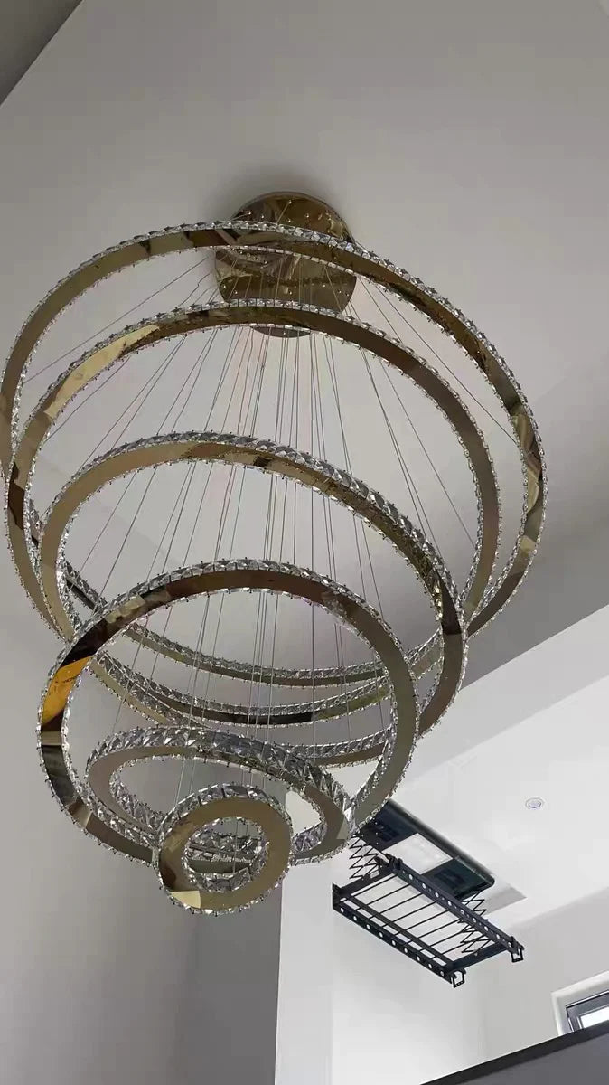 Lampadario di cristallo di lusso leggero a 5/6/7 anelli per scale/ingresso/villa