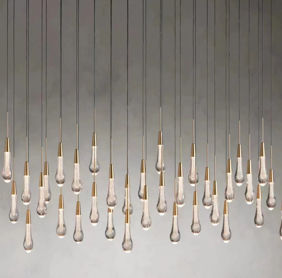 Lampadario moderno in cristallo lineare a cascata con gocce di pioggia per sala da pranzo/isola della cucina