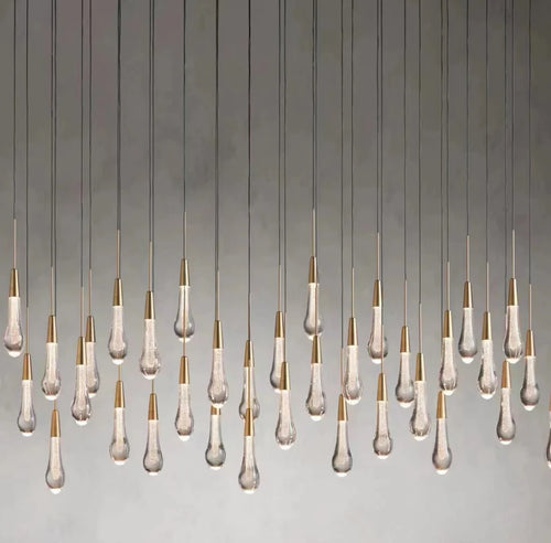 Lampadario moderno in cristallo lineare a cascata con gocce di pioggia per sala da pranzo/isola della cucina