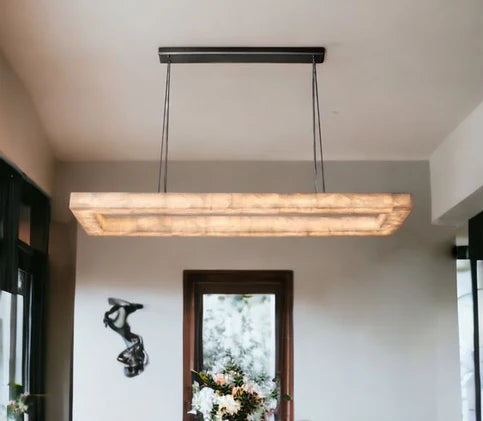 Lustre rectangulaire moderne en albâtre pour salle à manger