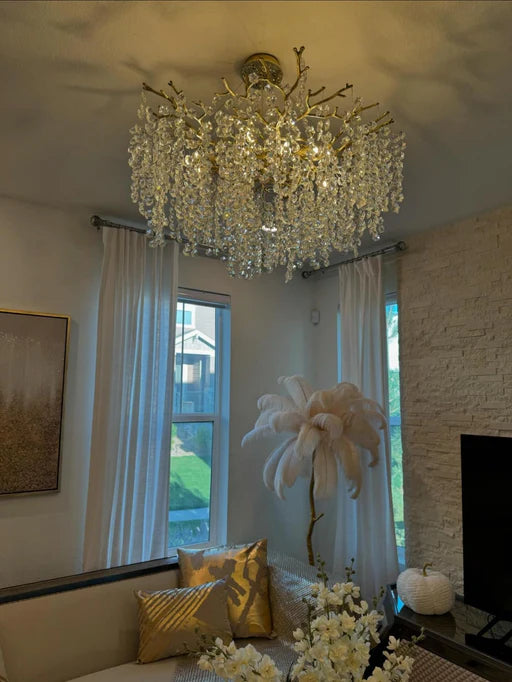 Lustre moderne en cristal floral rond/rectangulaire pour plafond bas