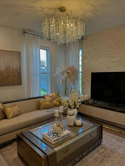 Lustre moderne en cristal floral rond/rectangulaire pour plafond bas