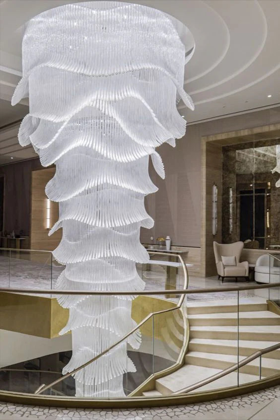 Lustre de luxe en tiges de verre en forme de palmier pour hôtel/restaurant/villa/escalier