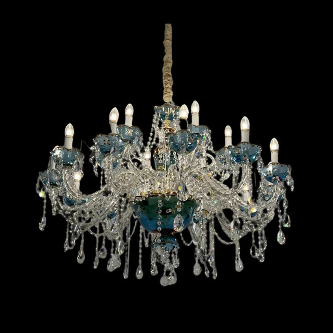 Lampadario di design francese romantico in cristallo blu, lampadario moderno a forma di candela, per camera da letto/soggiorno/sala da pranzo.