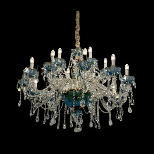 Lampadario di design francese romantico in cristallo blu, lampadario moderno a forma di candela, per camera da letto/soggiorno/sala da pranzo.