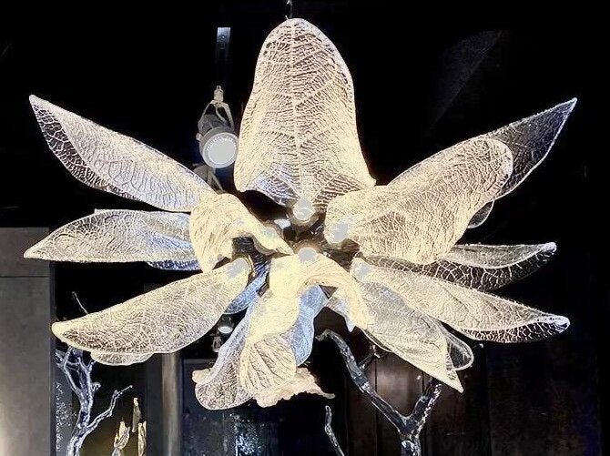 Lustre créatif en résine bionique à feuilles pour salon/salle à manger/escalier