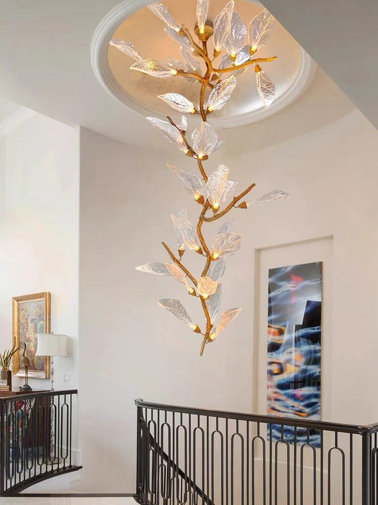 Lustre créatif en résine bionique à feuilles pour salon/salle à manger/escalier