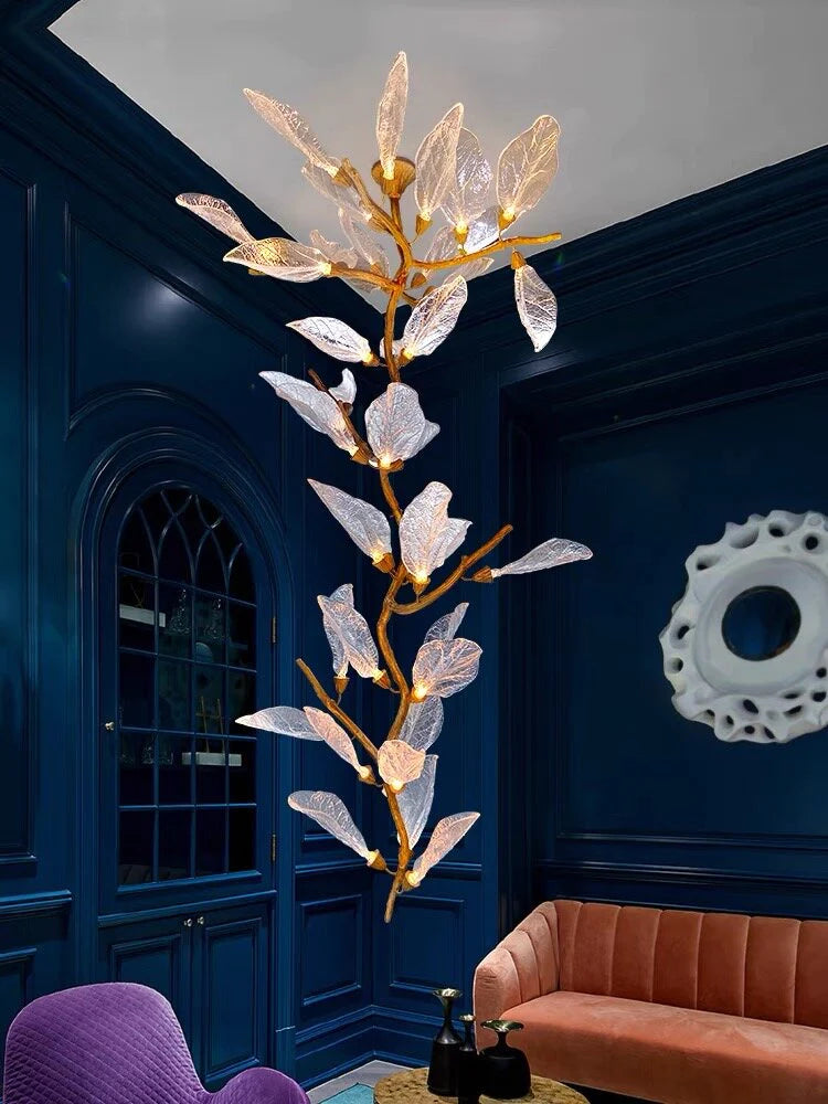 Lustre créatif en résine bionique à feuilles pour salon/salle à manger/escalier