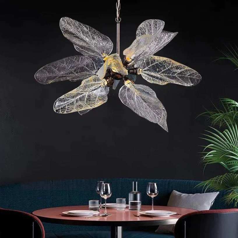 Lustre créatif en résine bionique à feuilles pour salon/salle à manger/escalier
