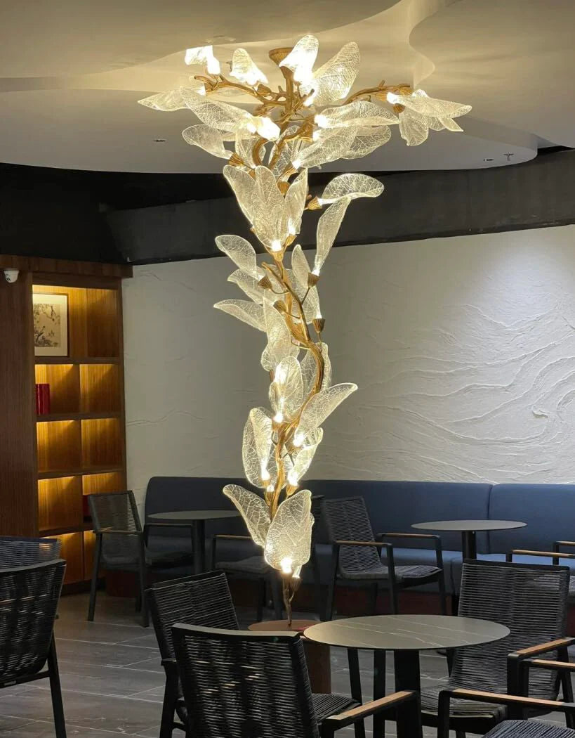 Lustre créatif en résine bionique à feuilles pour salon/salle à manger/escalier