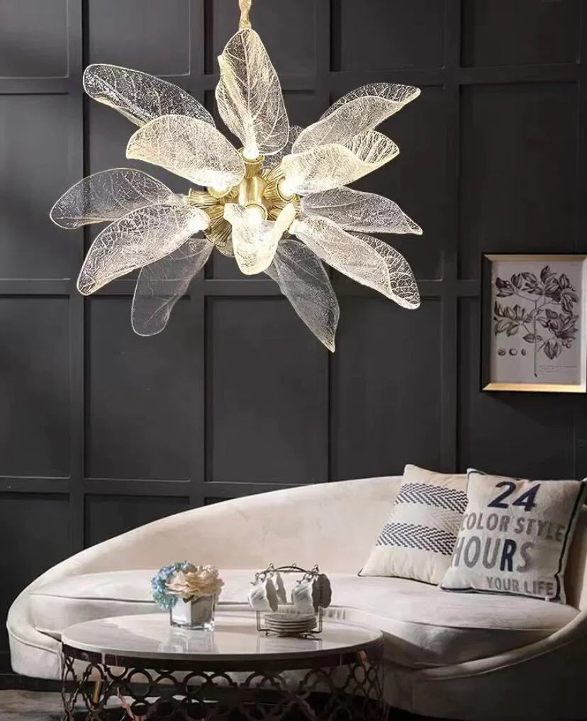 Lustre créatif en résine bionique à feuilles pour salon/salle à manger/escalier