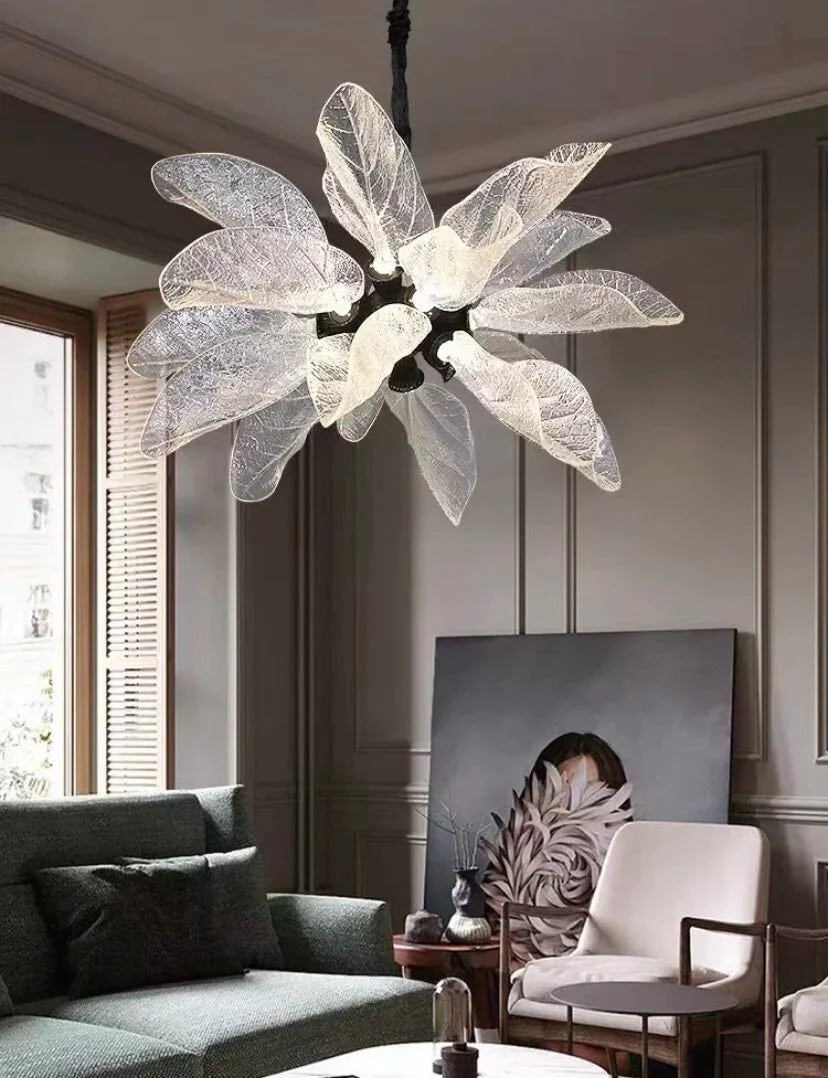Lustre créatif en résine bionique à feuilles pour salon/salle à manger/escalier