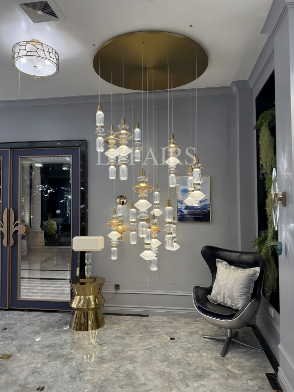 Mid-Century Vintage Suspended Glass Chandelier