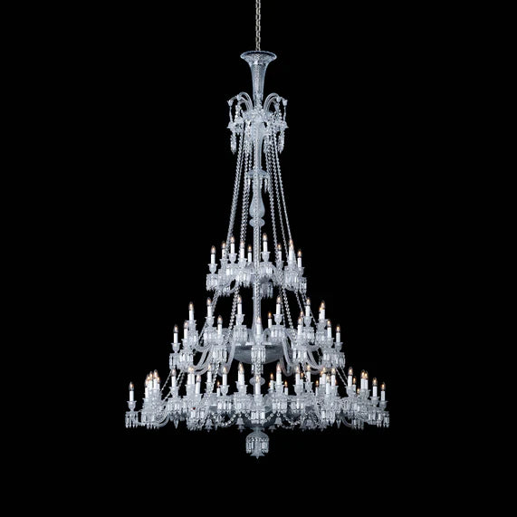 Lustre en cristal léger et luxueux, version longue, à plusieurs niveaux, idéal pour les pièces à haut plafond ou les salons