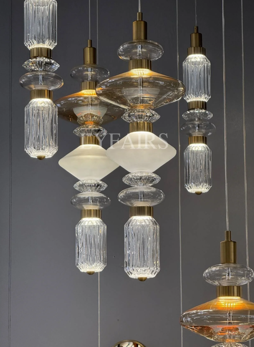 Mid-Century Vintage Suspended Glass Chandelier