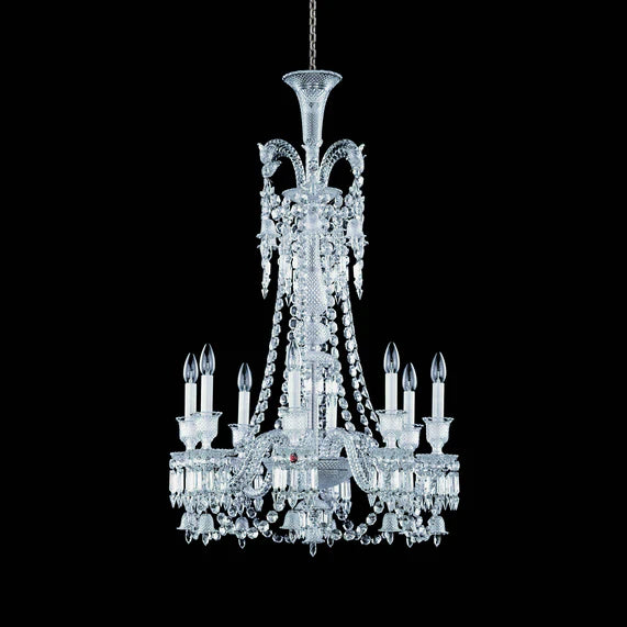 Lustre en cristal léger et luxueux, version longue, à plusieurs niveaux, idéal pour les pièces à haut plafond ou les salons