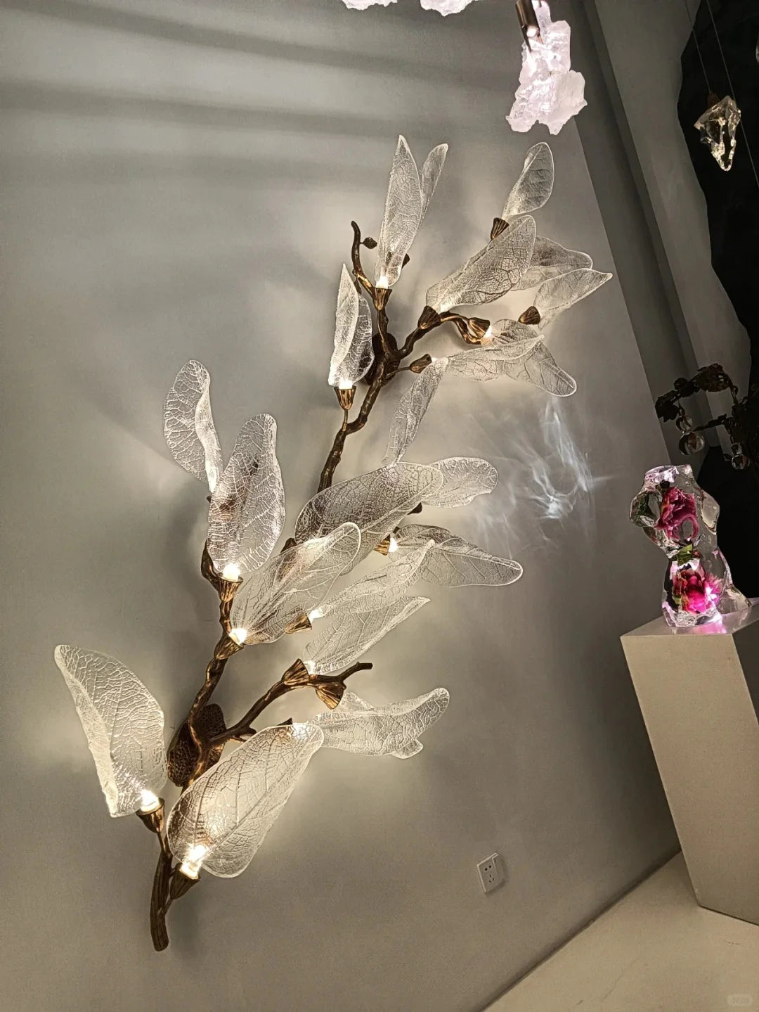 Lustre créatif en résine bionique à feuilles pour salon/salle à manger/escalier