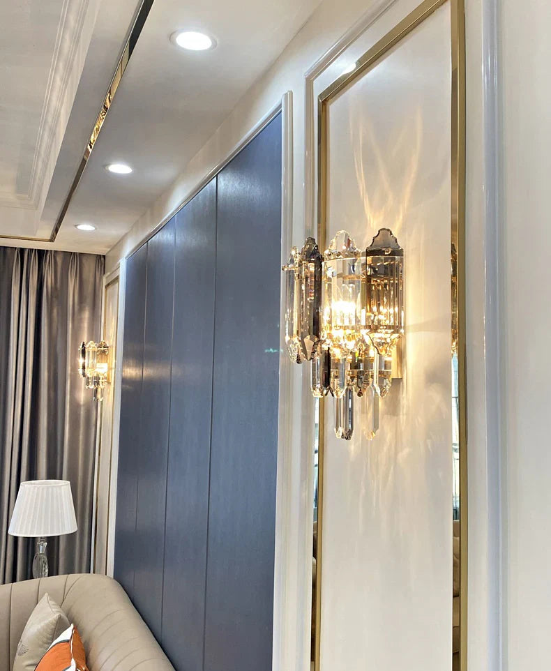 Modern Smoked&Clear Crystal Wall Lamp
